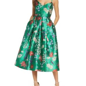 Eliza J Green Floral Midi Dress